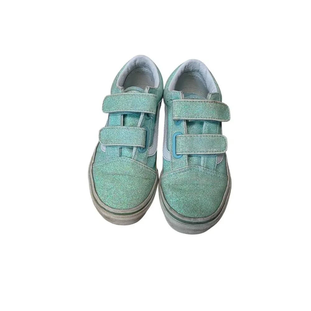 Vans Old Skool V Kids Size 12.5 Glitter Pastel Blue Green Sparkle Skate Shoes